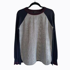 J.Crew Merino Wool Sweater Top M Glen Plaid Navy Gray Prep Academia Mixed Media